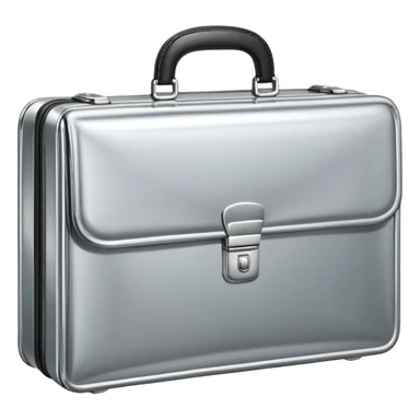 A luxury briefcase emoji made of polished silver chrome, smooth rectangular shape, metallic reflections, minimal high-end design, swag business aesthetic, iOS emoji style, centered, clean white background
 sticker