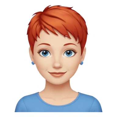 27 year old white woman, red hair, pixie cut, blue eyes sticker