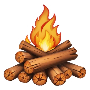 Emoji-style bonfire with logs and flames, cute and rounded, soft shading, bright warm colors sticker