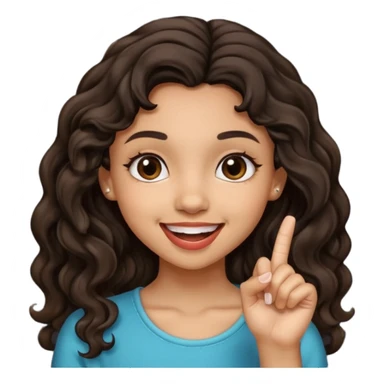 a light skin girl w black slight brown really tall wavy hair biting one fingering and smiling (in a flirty way) with big brown pretty eyes sticker