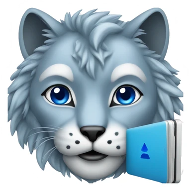 A blue lynx with a laptop sticker