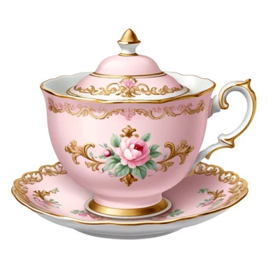  Vintage ornate rococo pale pink tea cup sticker
