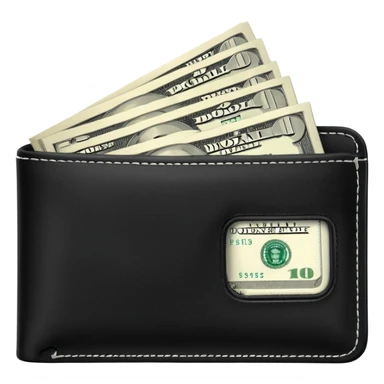 black wallet with a single one dollar bill inside, just one dollar sticker