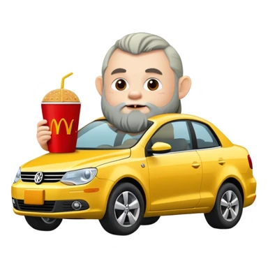 A dwarf eating McDonald's in front of a Volkswagen Eos. sticker