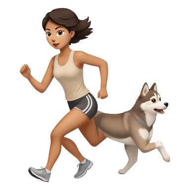 Fille, brune qui court avec son HUSKY beige clair sticker