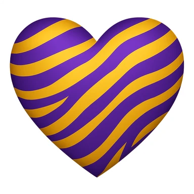 Remove any tiger imagery and only show large purple and gold tiger stripes on the heart. Make the stripes larger and more prominent. The style should maintain the look of the original image while focusing on the purple and gold tiger stripes on the heart only. sticker