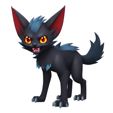   cool edgy fantasy anime-style dark animal vampiric Litten-Zoroark-Nargacuga-cat-hybrid Fakemon with big fangs and bat-ears full body sticker