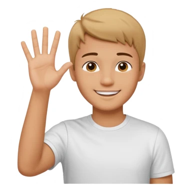 joven trigueño corte de pelo corto polera blanca sonrisa bonita saludando mano arriba sticker