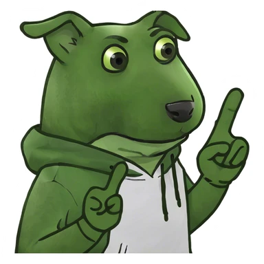 Dog wearing hoodie with fingers signals “L” sticker