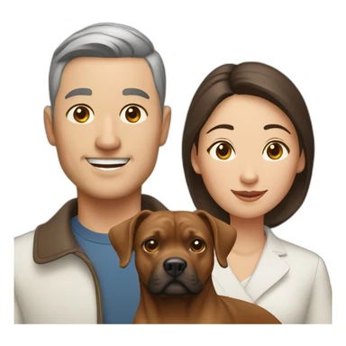 man and Chinese lady with brown Staffordshire terrier dog sticker