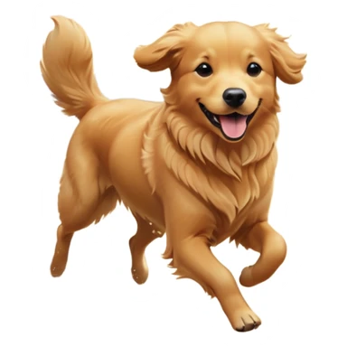 A Golden Retriever running on a beach at sunset, fur blowing in the wind, joyful expression. Motion capture, golden hour lighting, realistic water reflections. sticker