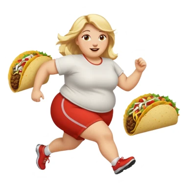 A fat blonde girl running with tacos sticker