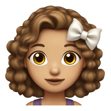 A girl with wavy brown hair beautiful brown eyes and a bow on her head holding a cat  sticker