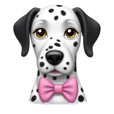 a female Dalmatian with all-black ears wearing a pink bow sticker