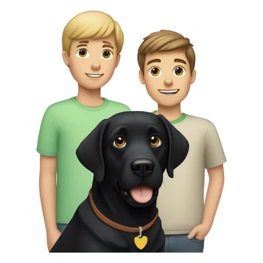 Black Labrador dog with two Caucasian teenage boys both boys have brown hair  sticker