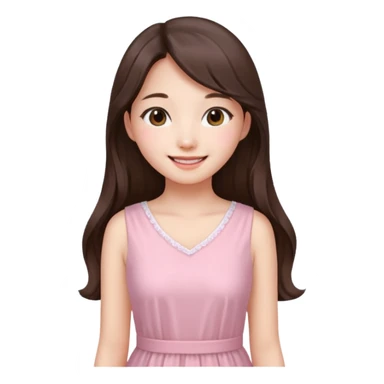 Korean girl in blue and white long haired brunette girl in light prink dresses smiling sticker