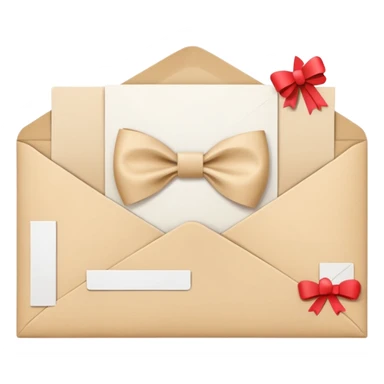 an open beige envelope with a bow with a letter sticking out of it sticker