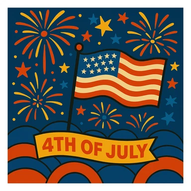 Add more fireworks in the sky, keep the vibrant 4th of July celebration style with colorful and festive fireworks illuminating the night sky. sticker