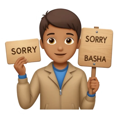 Boy with sign written sorry bhasha 😭 crying enoji sticker