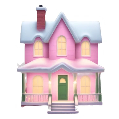 Pastel pink Christmas house with Christmas lights and evergreen trees sticker