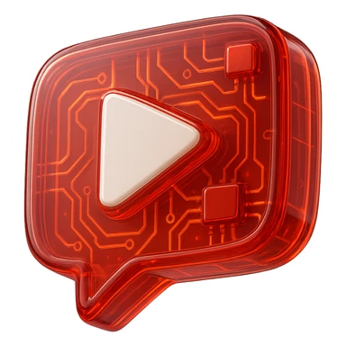 red speech bubble with inside a big red YouTube white play button, very glossy circuit style, white sticker