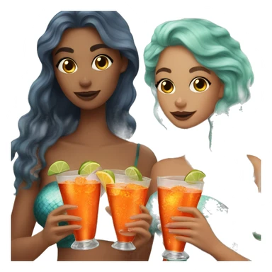 Three beautiful mermaids (light skin) drinking aperol sticker