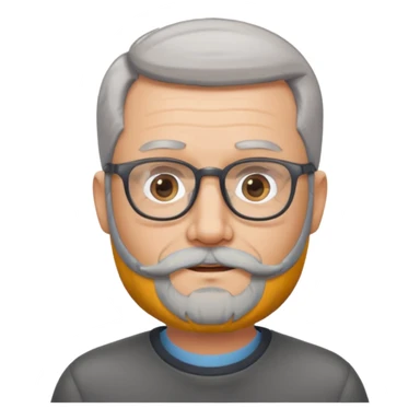 54 year old man, short shaved grey hair, beard, glasses sticker