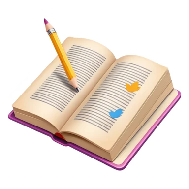 Illustration drawing icon, pencil or brush strokes, colorful design elements, character or scene being drawn in an open book, book pages with visible artwork, minimalistic style, clean composition, transparent background. sticker