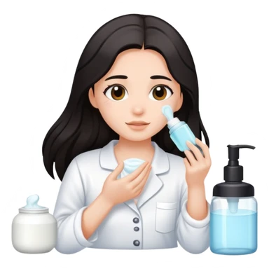 Girl with dark long hair doing skincare in a white Pyjama sticker