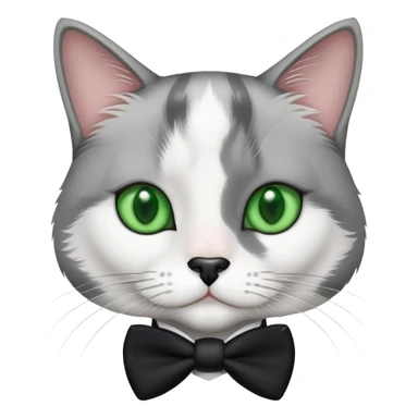Gray and white  tuxedo cat medium hair with a a black nose and green eyes sticker