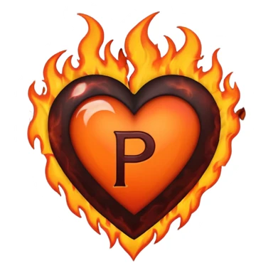 Can you make a dark orange heart with a dark red letter in the middle in a gothic style, the letter is P, I also want it to have some flames sticker