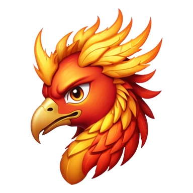 Cinematic Fierce Battle-Hardened Mystical Fire Phoenix Portrait Emoji, head tilted with an aggressive, unwavering gaze that speaks of relentless combat. The flame-kissed form is marked by rugged, charred feathers and vivid battle scars. Its blazing eyes radiate raw intensity and steely resolve, rendered with lifelike detail and stark natural lighting, high shine, channeling an aura of unyielding warlike energy and valor, softened by a dynamic glowing outline that highlights its battle-earned ferocity. sticker