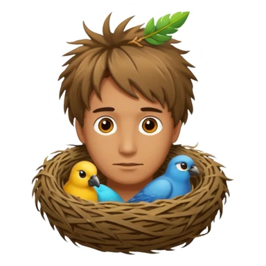 Man who has a birds nest on top of his head for hair sticker