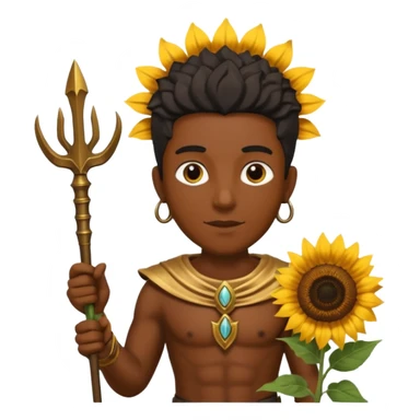 black god with sunflower, scepter, trident sticker