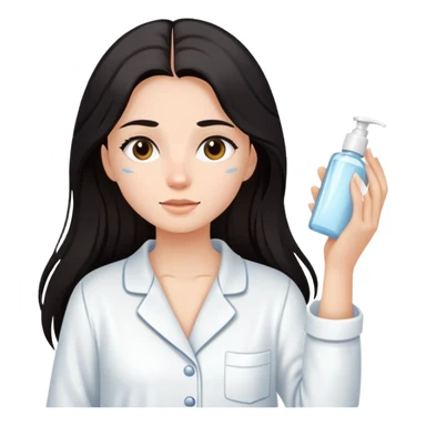 Girl with dark long hair doing skincare in a white Pyjama sticker