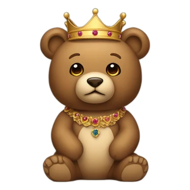 Teddy bear sitting in kings thrown wearing a crown sticker