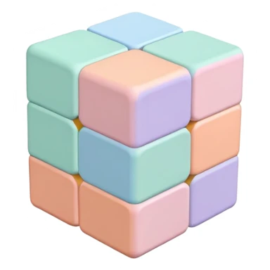 A 3x3 Rubik's Cube with pastel colors: light pink, baby blue, mint green, lavender, light yellow, peach, minimalist iOS emoji style sticker