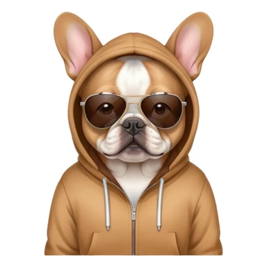 French bulldog wearing a hoodie with sunglasses sticker