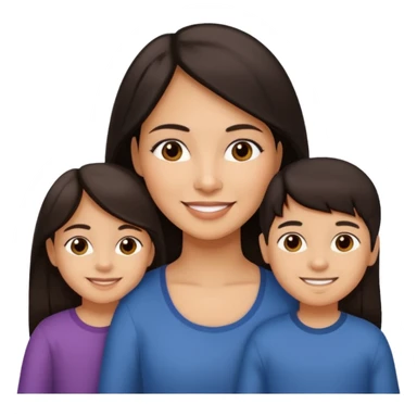 Hispanic mom with medium skin tone matching her children, long straight dark hair, no extra people sticker