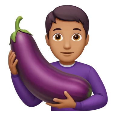 Man holding a big eggplant sticker