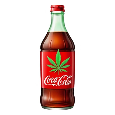 iconic curved Coca-Cola style glass bottle in red with a green cannabis leaf and "red pop" text on the label sticker