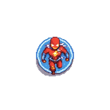 round superhuman icon with lightning speed, fast hero running sticker