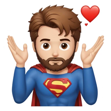 Adult Superman-with redish brown messy hair-full trimmed beard- hand heart emoji sticker