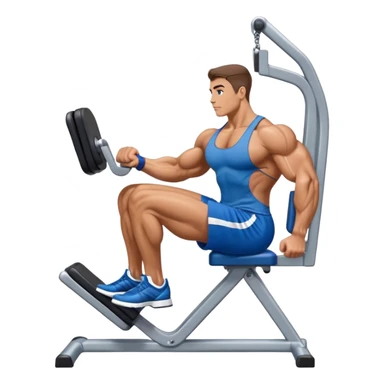 side-view bodybuilder in blue shorts seated weighted calf-raise machine on his tip toes sticker