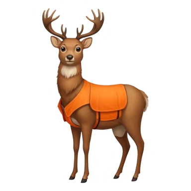 crea un venado de cuerpo completo que lleve un chaleco color naranja y que el chaleco lleve en el lado izquierdo el nombre de (telamon) sticker