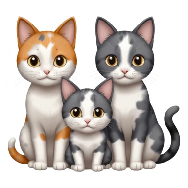 3 different coloured small cats including a dark grey and white, and a patchy calico and a completely solid dark grey with only white paws sticker