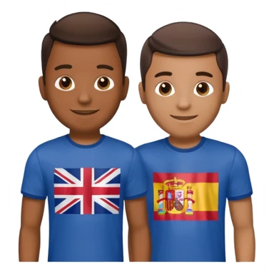 2 male Best buds , one in showing Philipine flag tshirt, one is Spain, in UK flag background sticker