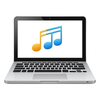 laptop screen showing a play button and notes sticker