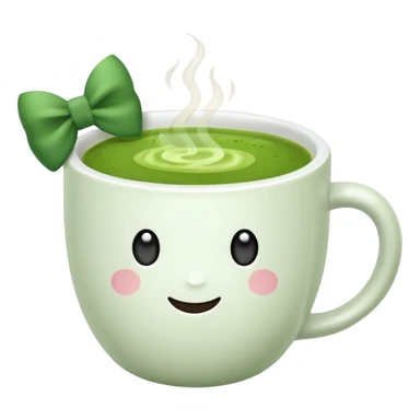 Make a cup of match tea in a mug with a bow on it no  face and white mug sticker