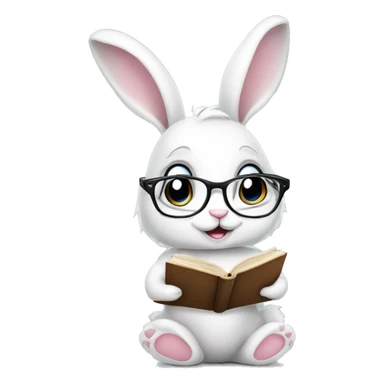 Cute White bunny girl with glasses, bow on the ear and book in her paws  sticker